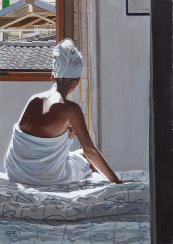 Figurative art painting 'After the Shower: Palma'
